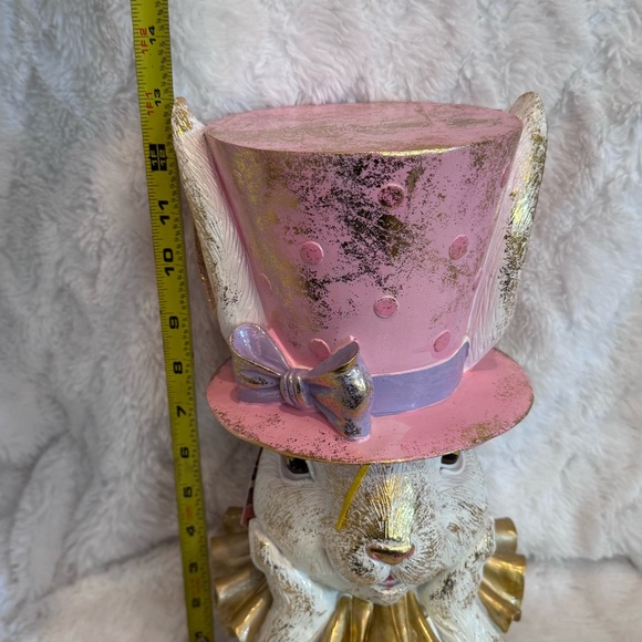 NWT Jolie Fleur Pink/White/Gold Speckled Easter Bunny Bust Top Hat Spring Decor
